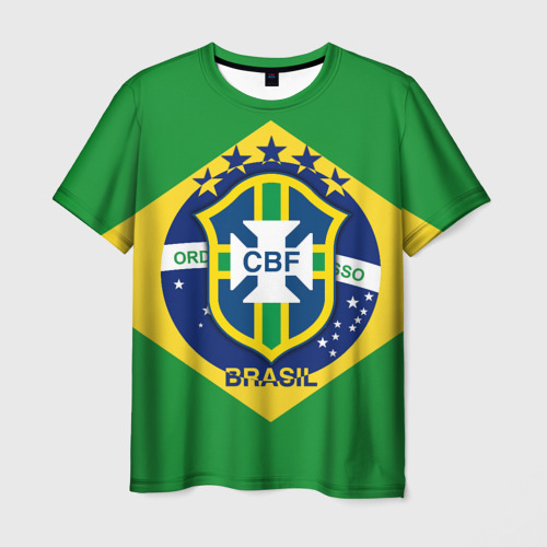 Мужская футболка 3D с принтом Сборная Бразилии флаг, вид спереди #2
