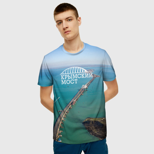 Мужская 3D футболка с принтом Крымский мост, фото на моделе #1