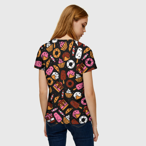 Женская футболка 3D с принтом Кекс, Нартортики, Сладкий Ролл, вид сзади #2