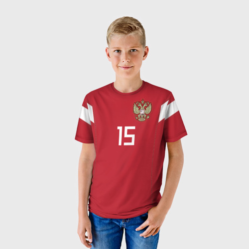 Детская футболка 3D с принтом Алексей Миранчук ЧМ 2018, фото на моделе #1