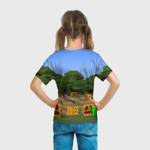 Детская футболка 3D с принтом Стив бросает ендерперл, вид сзади #2