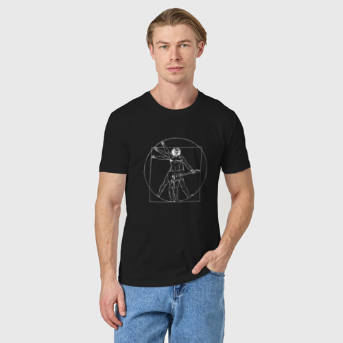 Мужская футболка хлопок с принтом Витрувианский человек, фото на моделе #1