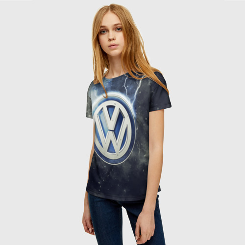 Женская футболка 3D с принтом Логотип Wolksvagen, фото на моделе #1