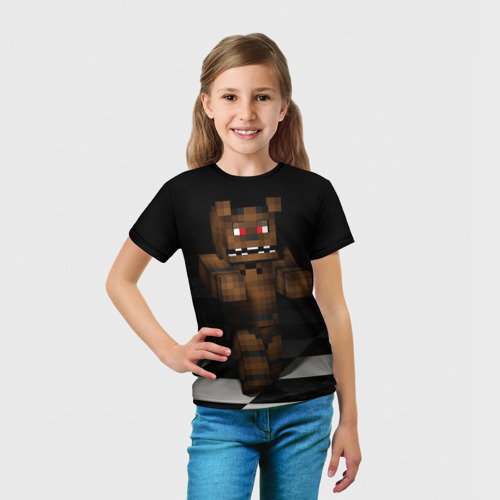 Детская футболка 3D с принтом Фредди FNAF в Майнкрафт, вид сбоку #3