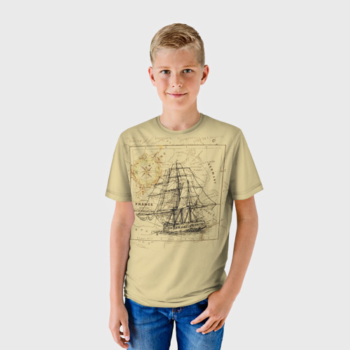 Детская футболка 3D с принтом Старая карта, фото на моделе #1