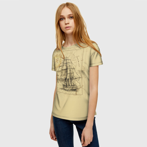 Женская футболка 3D с принтом Старая карта, фото на моделе #1
