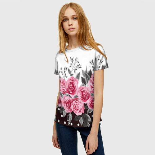 Женская футболка 3D с принтом Rose Trend, фото на моделе #1