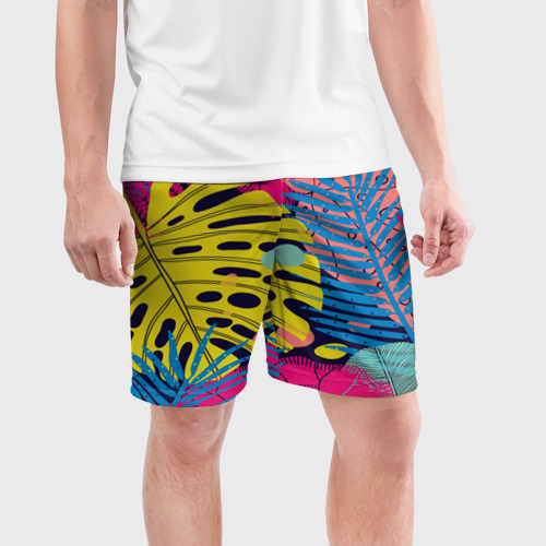 Мужские шорты спортивные с принтом Тропики fashion, фото на моделе #1