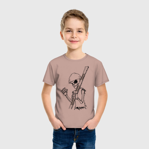 Детская футболка хлопок с принтом Скелетон геодезист 2 (черн), фото на моделе #1