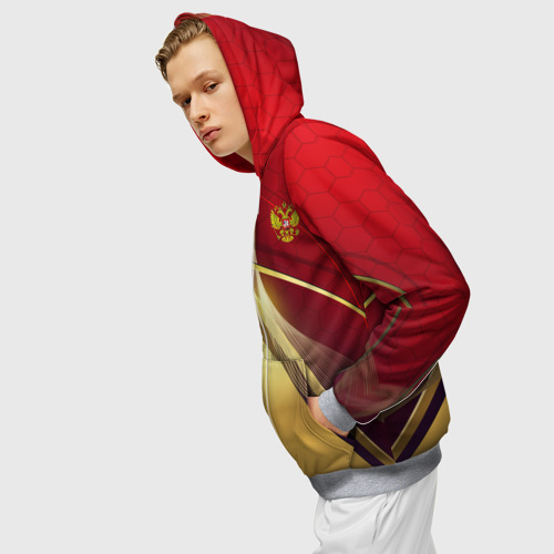 Мужская толстовка 3D на молнии с принтом RUSSIA SPORT: Red and Gold, вид сбоку #3