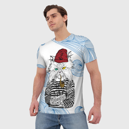 Мужская 3D футболка с принтом Кот Моряк, фото на моделе #1