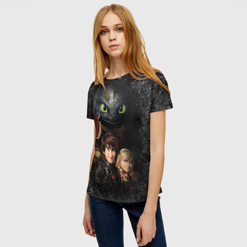 Женская футболка 3D с принтом Беззубик и викинги, фото на моделе #1