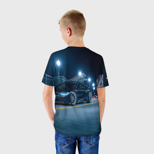 Детская футболка 3D с принтом BMW, вид сзади #2