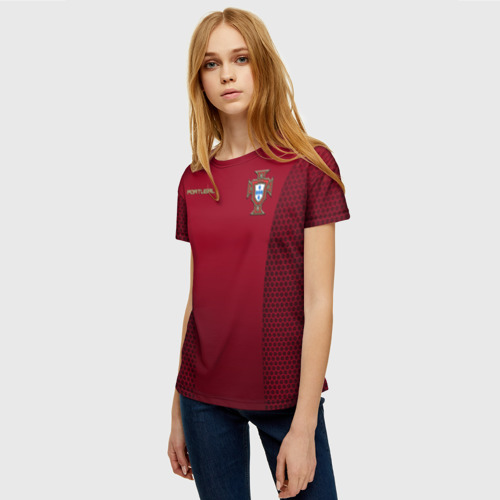 Женская футболка 3D с принтом Португалия форма с сеткой, фото на моделе #1