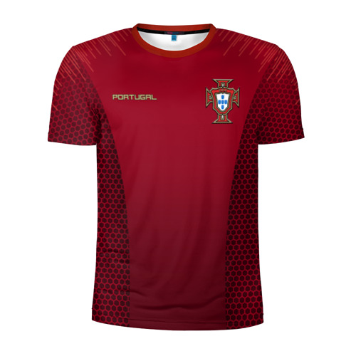 Мужская футболка 3D спортивная с принтом Португалия форма с сеткой, вид спереди #2