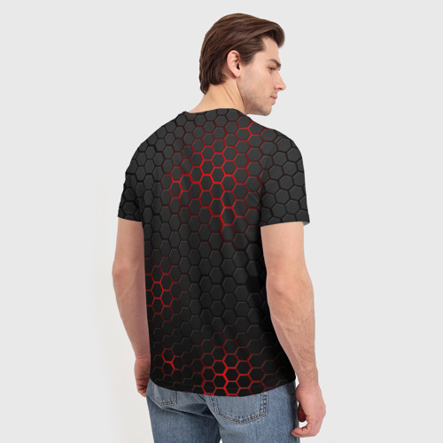 Мужская 3D футболка с принтом Неоновая стальная броня, вид сзади #2