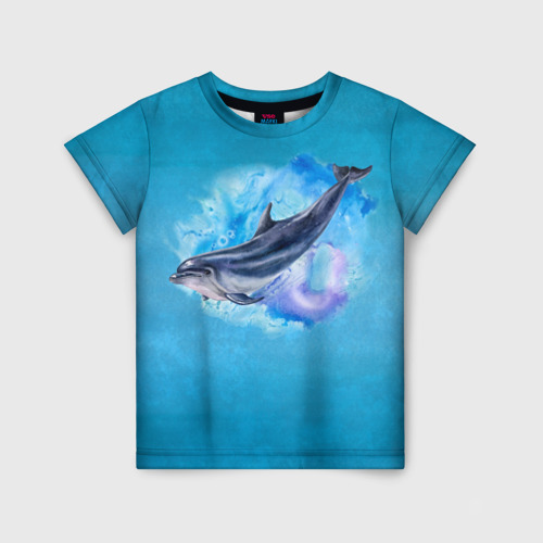 Детская футболка 3D с принтом Дельфин, вид спереди #2