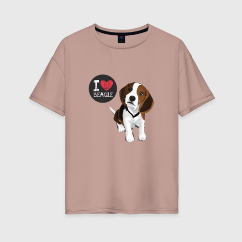 Женская футболка хлопок Oversize с принтом Я люблю Бигля, вид спереди #2