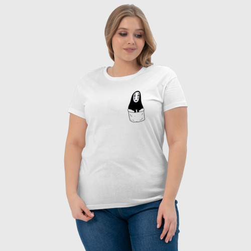 Женская футболка хлопок с принтом Безликий бог в кармане, фото #4