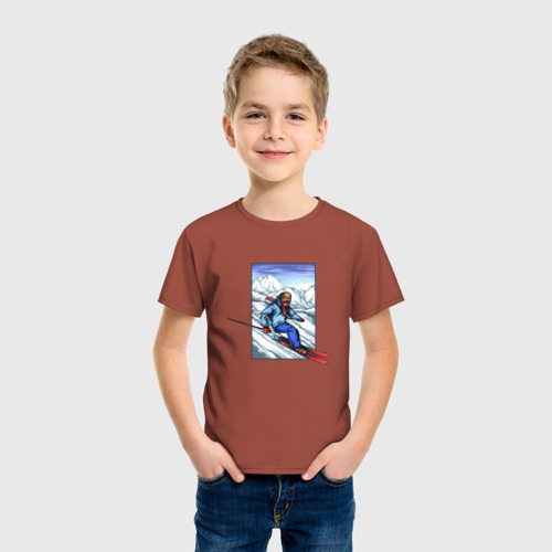 Детская футболка хлопок с принтом Лыжный Спорт, фото на моделе #1