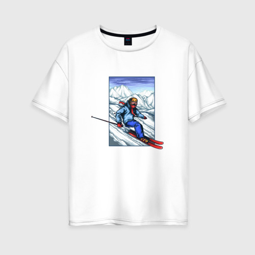 Женская футболка хлопок Oversize с принтом Лыжный Спорт, вид спереди #2