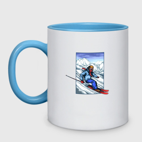 Кружка двухцветная с принтом Лыжный Спорт, вид спереди #2