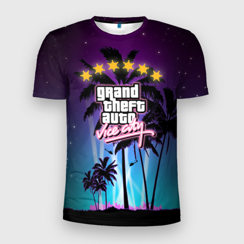 Мужская футболка 3D Slim с принтом GTA Vice City, вид спереди #2