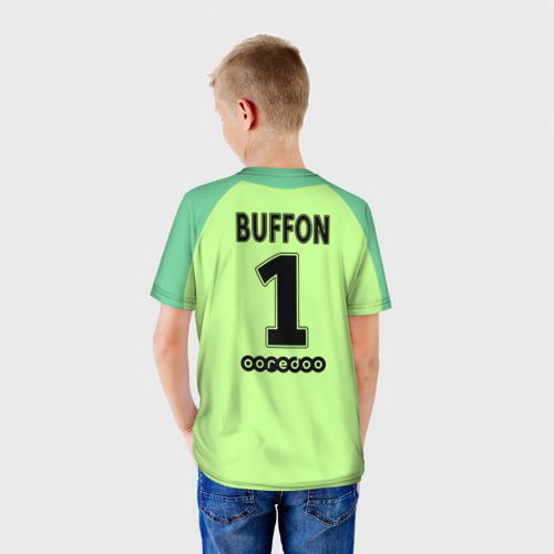 Детская футболка 3D с принтом ПСЖ Буффон 2018-2019 форма, вид сзади #2