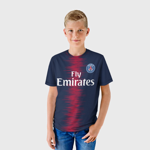 Детская футболка 3D с принтом Мбаппе ПСЖ 18-19, фото на моделе #1