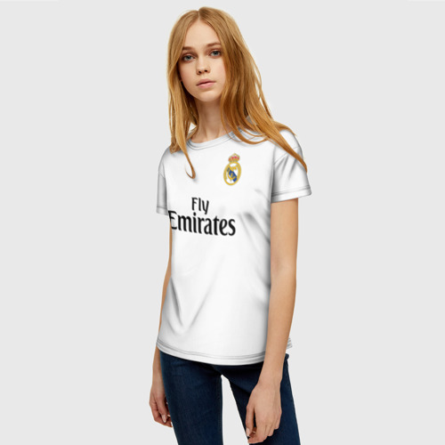 Женская футболка 3D с принтом Modric home 18-19, фото на моделе #1