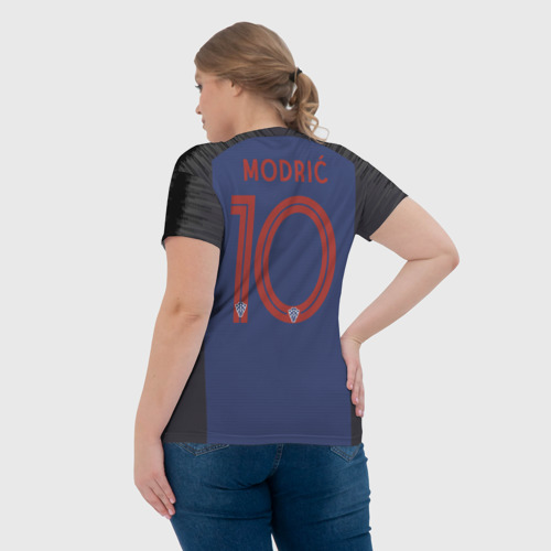 Женская футболка 3D с принтом Modric away  WC 2018, вид сзади #2