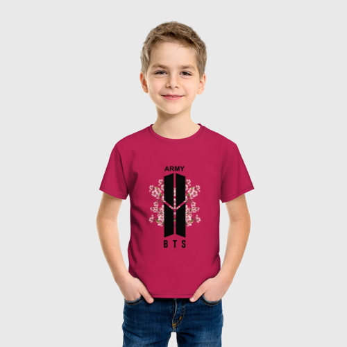 Детская футболка хлопок с принтом BTS ARMY, фото на моделе #1