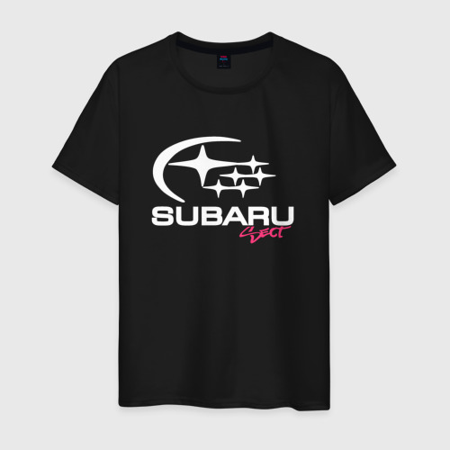 Мужская футболка хлопок с принтом SubaruSect белое лого, вид спереди #2