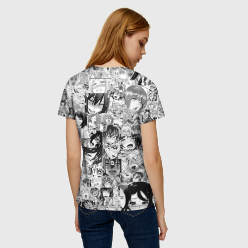 Женская 3D футболка с принтом Ахегао лица, вид сзади #2