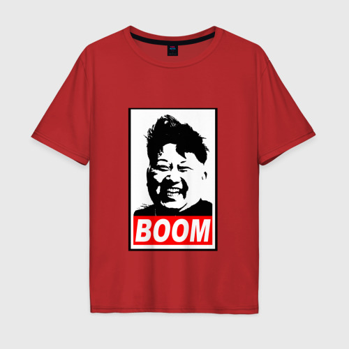 Мужская футболка хлопок Oversize с принтом BOOM Ким Чен Ын, вид спереди #2