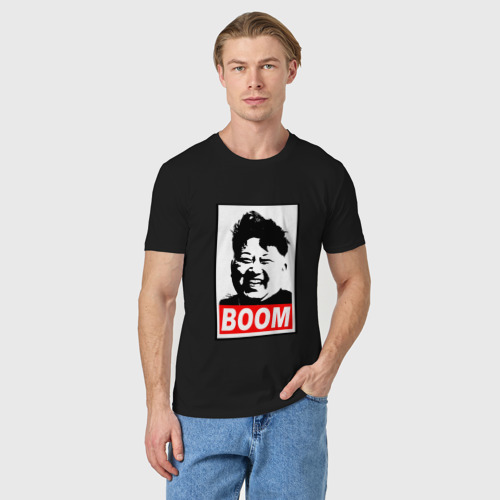Мужская футболка хлопок с принтом Boom Ким Чен Ын, фото на моделе #1