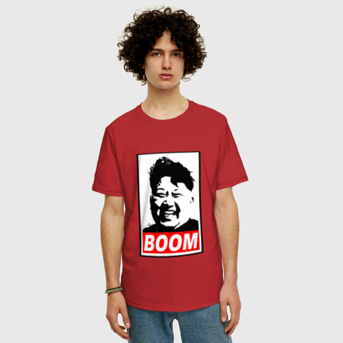 Мужская футболка хлопок Oversize с принтом BOOM Ким Чен Ын, фото на моделе #1