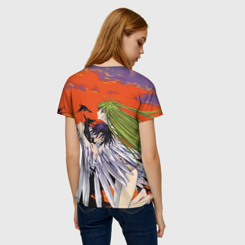 Женская футболка 3D с принтом Code Geass Лелуша обнимает Ангел, вид сзади #2