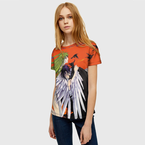Женская футболка 3D с принтом Code Geass Лелуша обнимает Ангел, фото на моделе #1