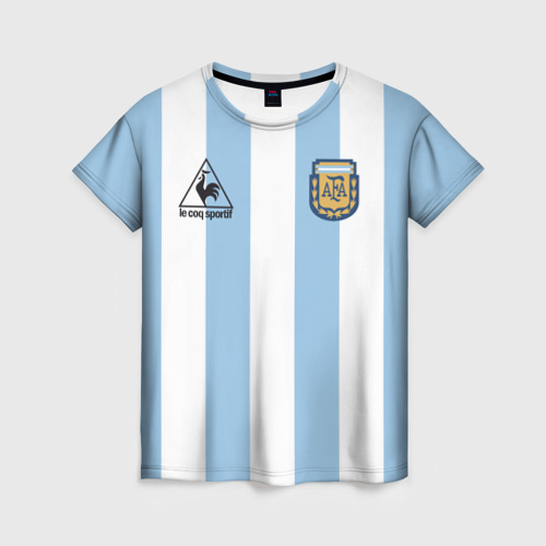 Женская 3D футболка с принтом Марадона Аргентина ретро, вид спереди #2