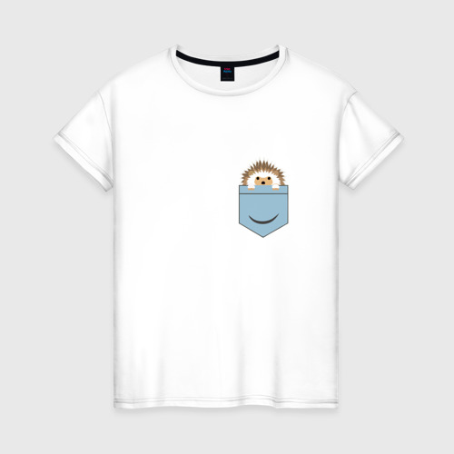 Женская футболка хлопок с принтом Ёжик в кармане, вид спереди #2