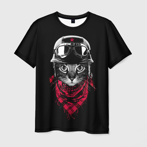 Мужская футболка 3D с принтом Кот Пилот, вид спереди #2