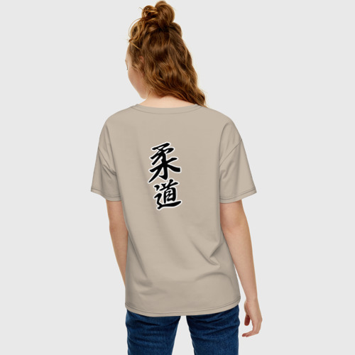 Женская футболка хлопок Oversize с принтом Дзюдо, вид сзади #2