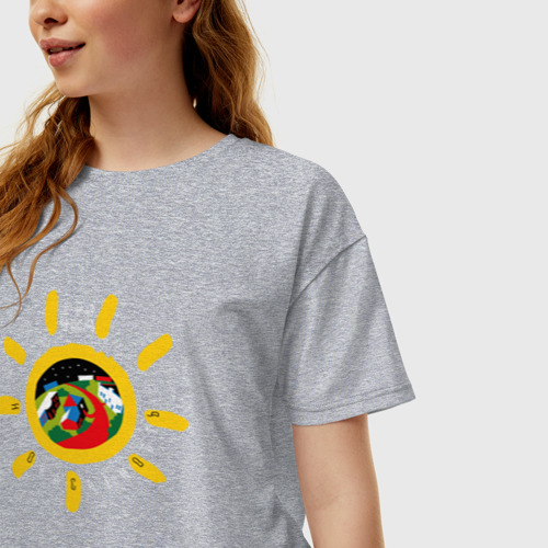 Женская футболка oversize с принтом Недокасаемость солнце, фото на моделе #1