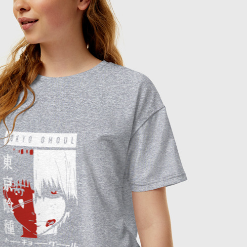 Женская футболка хлопок Oversize с принтом Токийский гуль, фото на моделе #1