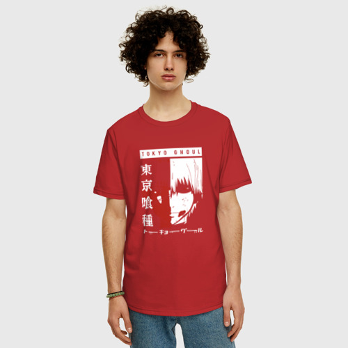 Мужская футболка хлопок Oversize с принтом Токийский гуль, фото на моделе #1