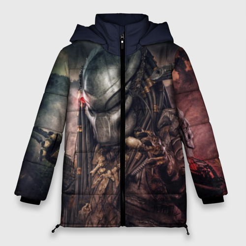 Женская зимняя куртка 3D с принтом Хищник | Predator, вид спереди #2