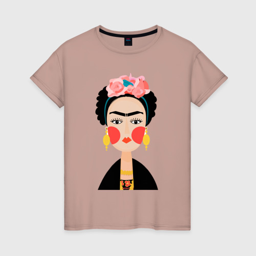 Женская футболка хлопок с принтом Фрида Кало, вид спереди #2