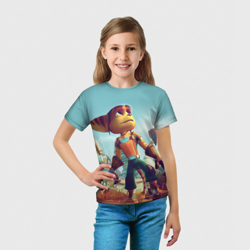 Детская футболка 3D с принтом Ratchet and Clank 1, вид сбоку #3
