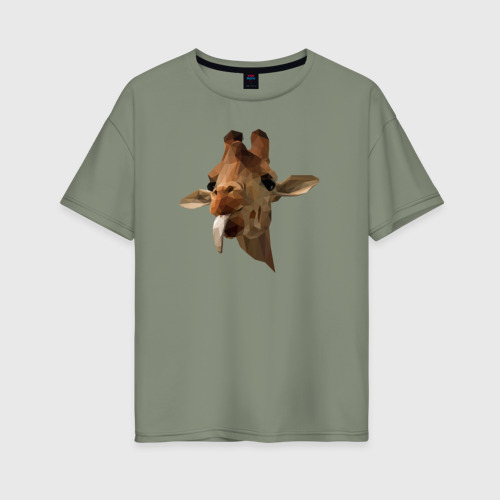 Женская футболка хлопок Oversize с принтом LowPoly Жираф, вид спереди #2